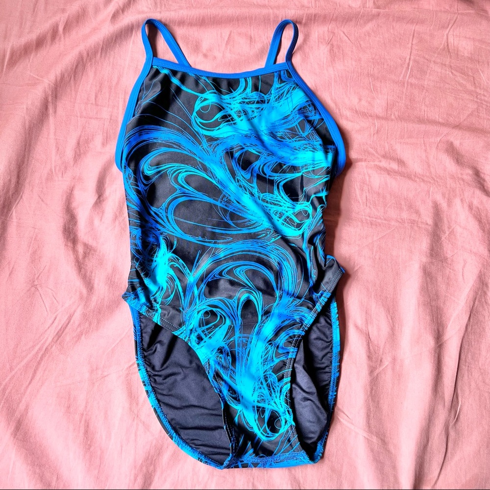 SPORTI Blue Black Print Spaghetti Strap One Piece Swim Suit Size 34 / US 6